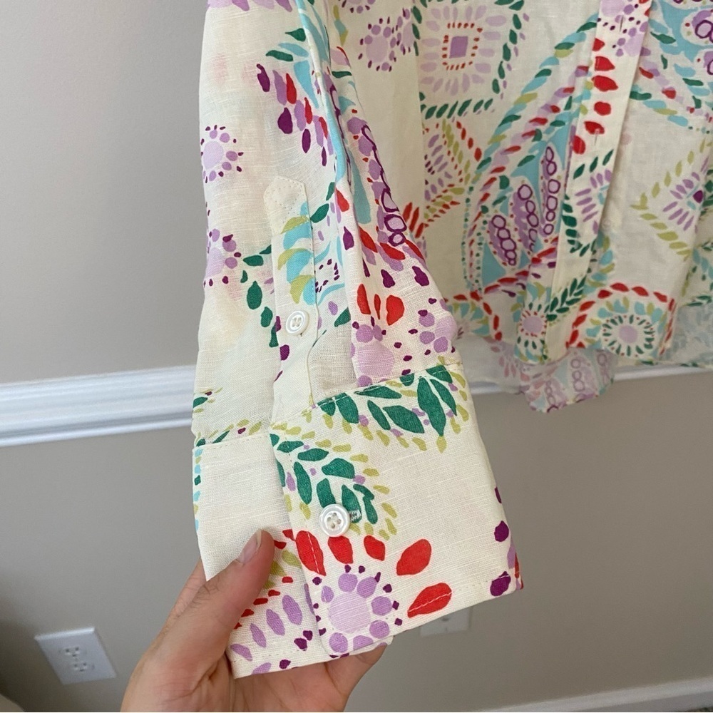 Zara Button Down Shirt L NWT Summer Print Linen Blend Bohemian - Picture 7 of 14